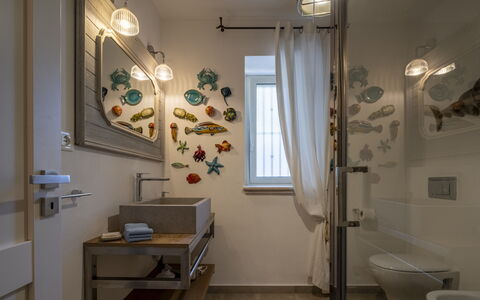 Villa Acquaro, Santa Caterina Dello Ionio, Pool, A: Interior Design, Wall, Flooring, Plumbing Fixture, Light Fixture, Ceiling, Bathroom, Lighting, Floor, Plumbing