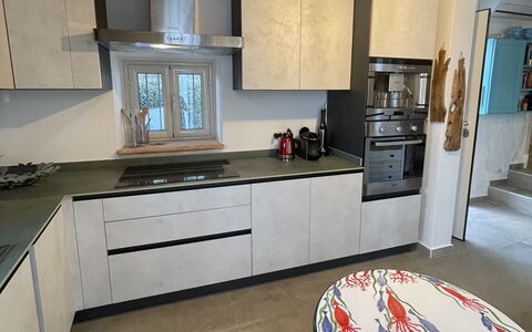 Villa Acquaro, Santa Caterina Dello Ionio, Pool, A: Flooring, Furniture, Floor, Countertop, Interior Design, Kitchen, Kitchen Appliance, Major Appliance, Home Appliance, Kitchen Stove