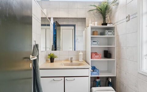 Zekine - 200M from the Sea: Plumbing Fixture, Wall, Interior Design, Sink, Bathroom Cabinet, Flooring, Cabinetry, Bathroom, Bathroom Sink, Floor