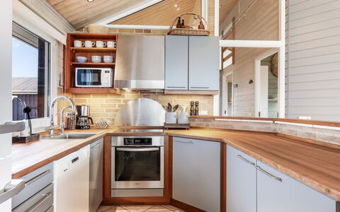 Aster - 150M from the Sea: Kitchen, Kitchen Appliance, Countertop, Interior Design, Flooring, Cabinetry, Major Appliance, Wood, Ceiling, Furniture