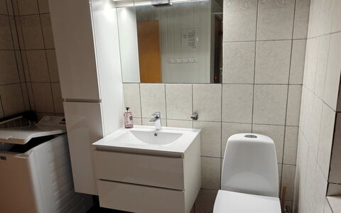 Hansen - 600M from the Sea: Flooring, Plumbing Fixture, Floor, Bathroom Sink, Toilet, Bathroom, Toilet Seat, Interior Design, Sink, Bathroom Cabinet