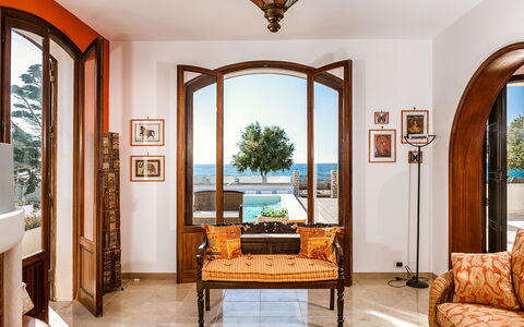 Villa Cornino: Property, Furniture, Table, Building, Plant, Azure, Wood, Water, Interior Design, Yellow
