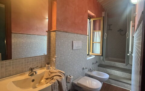 Maremma Retreat: Brown, Tap, Property, Mirror, Plumbing Fixture, Sink, Bathroom, Wood, Building, Bathroom Sink