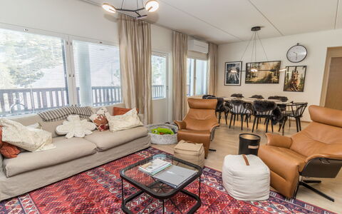 Casa Krogerus Ruka: Furniture, Interior Design, Couch, Flooring, Wall, Floor, Living Room, Wood, Ceiling, Apartment