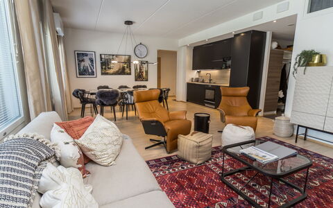 Casa Krogerus Ruka: Furniture, Interior Design, Couch, Flooring, Living Room, Floor, Apartment, Room, Lighting, Home