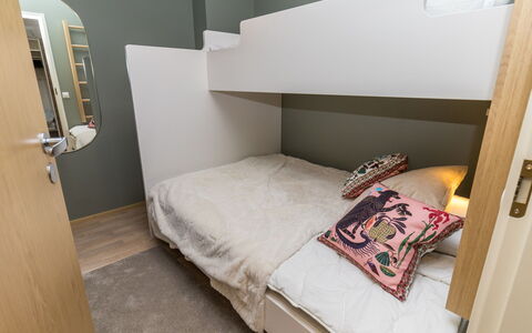 Casa Krogerus Ruka: Bedroom, Bunk Bed, Interior Design, Bed, Bedding, Bed Sheet, Floor, Flooring, Furniture, Linens
