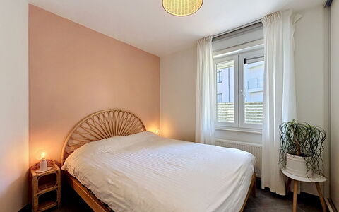 Petite Oasis: Bed, Bedroom, Interior Design, Furniture, Bedding, Bed Sheet, Wood, Floor, Flooring, Ceiling