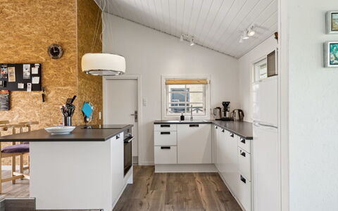 Sölvy - 300M from the Sea: Kitchen, Interior Design, Wood, Furniture, Countertop, Ceiling, Flooring, Kitchen Appliance, Light Fixture, Cabinetry