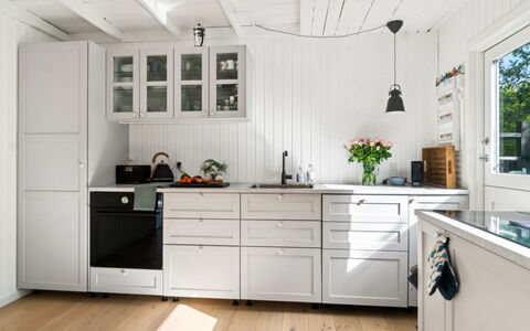 Manko - 250M from the Sea: Kitchen, Wood, Cabinetry, Flooring, Kitchen Appliance, Countertop, Interior Design, Drawer, Furniture, Home