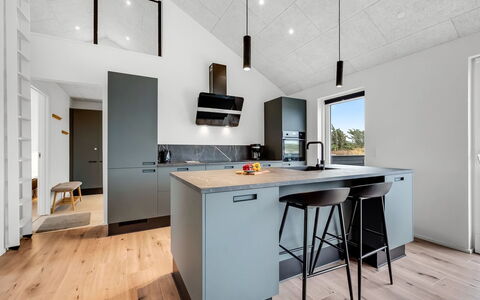 Dreng - 300M from the Sea: Kitchen, Flooring, Countertop, Interior Design, Furniture, Ceiling, Floor, Cabinetry, Kitchen Appliance, Light Fixture