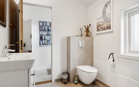 Hermund - 100M from the Sea: Flooring, Interior Design, Floor, Plumbing Fixture, Bathroom, Toilet, Toilet Seat, Plumbing, Room, Ceiling