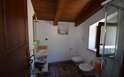 Villa Roccella Ionica, Sea View, a c: Sink, Plumbing Fixture, Bathroom, Window, Interior Design, Curtain, Tap, Floor, Building