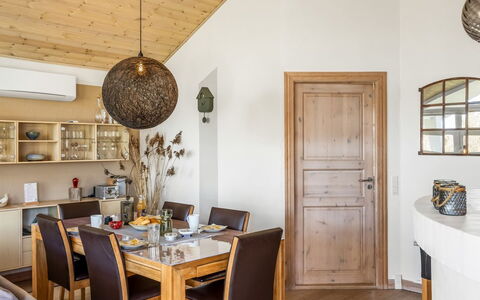 Ljuba - 1.3Km from the Sea: Furniture, Interior Design, Flooring, Wall, Chair, Floor, Wood, Ceiling, Light Fixture, Dining Room
