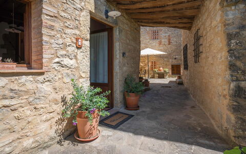 Chiara House In Galenda, Chianti, Pool And Nature: Plant, Flowerpot, Building, Houseplant, Window, Wood, Landscape, Flooring, Brick, House