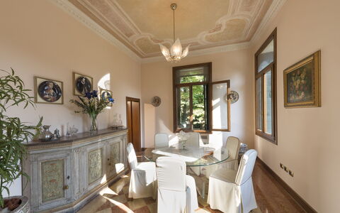 Villa Paola In Padova With Ac: Picture Frame, Property, Plant, Interior Design, Lighting, Chair, Table, Wood, Houseplant