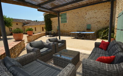 Le Mas des Trois Anges 100.2: Couch, Property, Furniture, Plant, Building, Living Room, Interior Design, Shade, Outdoor Furniture, Studio Couch