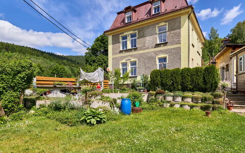 Desná V Jizerských Horách 841: House, Shrub, Home, Cottage, Garden, Estate, Yard, Backyard, Landscaping, Farmhouse