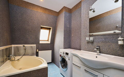 Desná V Jizerských Horách 841: Brown, Mirror, Bathroom Cabinet, Tap, Plumbing Fixture, Bathroom Sink, Property, Sink, Laundry Room, Cabinetry