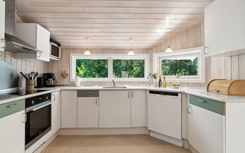 Nea - 600M from the Sea: Kitchen, Countertop, Interior Design, Wood, Ceiling, Flooring, Kitchen Appliance, Major Appliance, Cabinetry, Floor