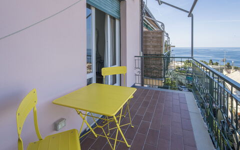 Pieve Ligure Seaside View, Wifi: Balcony, Apartment, Chair, Outdoor Furniture, Handrail, Shade, Fence, Resort, Eco Hotel, Houseplant