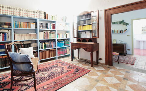 La Casa Dei Nonni, House With Private Pool, Torino: Furniture, Property, Bookcase, Shelf, Wood, House, Couch, Living Room, Floor, Shelving
