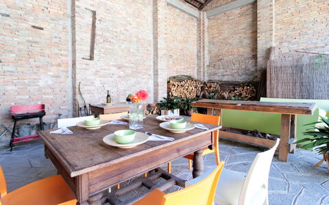 La Casa Dei Nonni, House With Private Pool, Torino: Table, Furniture, Property, Building, Plant, Interior Design, Wood, Chair, Tableware, Brick