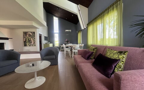 Villapronti: Interior Design, Furniture, Flooring, Floor, Ceiling, Room, Lighting, Couch, Living Room, Home