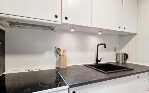 Franja - 120M from the Sea: Kitchen, Countertop, Wood, Flooring, Kitchen Appliance, Interior Design, Cabinetry, Major Appliance, Floor, Tap