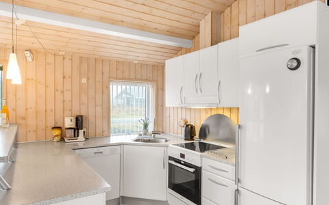 Dagmar - 500M from the Sea: Wood, Kitchen, Kitchen Appliance, Countertop, Interior Design, Home, Flooring, Ceiling, Major Appliance, Floor