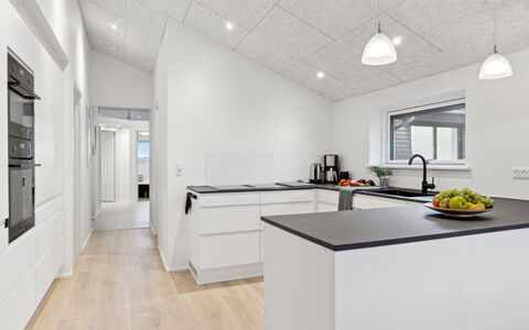 Christian - 600M from the Sea: Flooring, Interior Design, Ceiling, Wood, Floor, Kitchen, Light Fixture, Countertop, Wood Flooring, Room