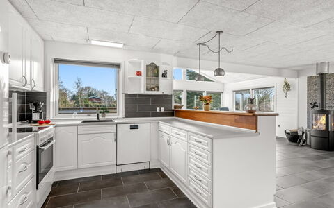 Amine - 300M to the Fjord: Kitchen, Ceiling, Flooring, Countertop, Major Appliance, Kitchen Appliance, Home Appliance, Tile, Cabinetry, Light Fixture