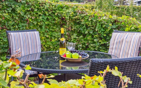 Kalli - 100M from the Sea: Furniture, Outdoor Furniture, Outdoor Table, Chair, Shade, Garden, Wicker, Backyard, Yard, Patio