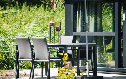 Villa Bloomingdale: Plant, Furniture, Table, Chair, Shade, Outdoor Furniture, Outdoor Table, Wood, Grass, Tree