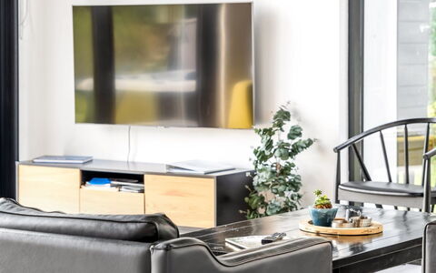 Jahn - 250M to the Fjord: Furniture, Interior Design, Flooring, Floor, Living Room, Electronic Device, Television, Room, Couch