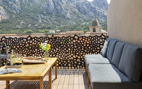 Natalia: Table, Furniture, Tableware, Chair, Blue, Interior Design, Plant, Floor, Building, Outdoor Furniture