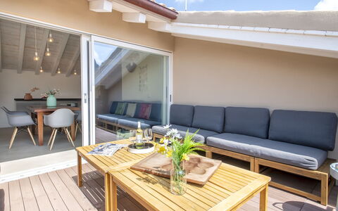 Natalia: Table, Furniture, Tableware, Chair, Blue, Interior Design, Plant, Floor, Building, Outdoor Furniture