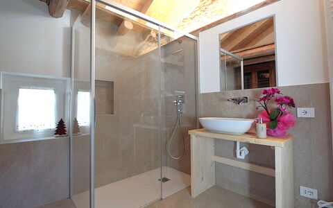 Baita Tersilia Mountain And Lake, Veneto: Flooring, Plumbing Fixture, Interior Design, Bathroom, Floor, Wall, Wood, Ceiling, Room, Plumbing