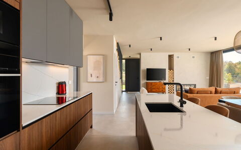 Tia 2: Cabinetry, Wood, Kitchen, Countertop, Building, Floor, Living Room, Flooring, Houseplant, Window