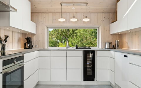 Vamika - 300M from the Sea: Kitchen, Wood, Flooring, Countertop, Kitchen Appliance, Interior Design, Ceiling, Cabinetry, Floor, Wood Flooring