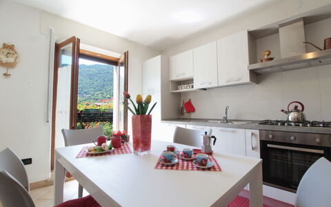 Apartment With Garden, Del Corlo Lake, Belluno: Table, Cabinetry, Property, Furniture, Countertop, Plant, Kitchen, Interior Design, Kitchen Stove, Floor