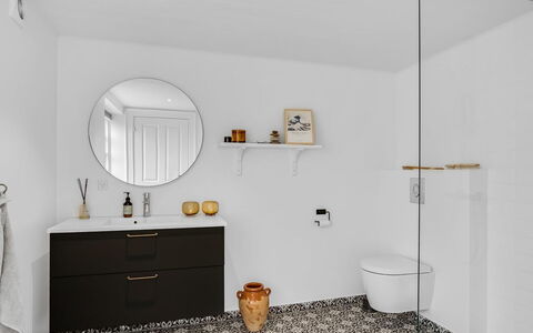 Alexi - 500M from the Sea: Plumbing Fixture, Flooring, Floor, Interior Design, Bathroom Cabinet, Bathroom, Plumbing, Tap, Bathroom Sink, Cabinetry
