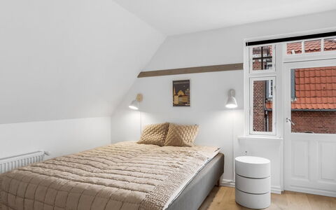 Alexi - 500M from the Sea: Bed, Interior Design, Bedroom, Flooring, Wall, Floor, Furniture, Wood, Ceiling, Bedding