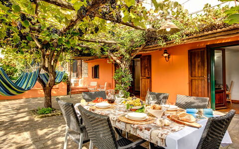 Villa Sorrentina With Panoramic Terrace: Plant, Table, Building, Furniture, Property, Window, Tableware, Chair, Orange, Interior Design