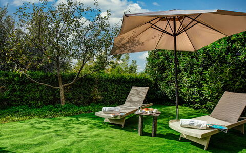 Villa Sorrentina With Panoramic Terrace: Plant, Cloud, Property, Plant Community, Sky, Umbrella, Green, Leaf, Botany, Shade