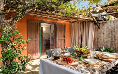 Villa Sorrentina With Panoramic Terrace: Food, Table, Property, Plant, Furniture, Tableware, Building, Wood, Orange, Tablecloth