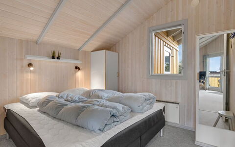 Halla - 250M from the Sea: Wood, Ceiling, Interior Design, Home, Bedroom, Floor, Room, Bed, Bed Frame, Hardwood