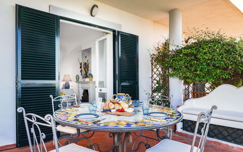 Villa Golfo Di Napoli With Private Pool: Table, Furniture, Property, Plant, Decoration, Chair, Interior Design, Architecture, Tablecloth, Floor