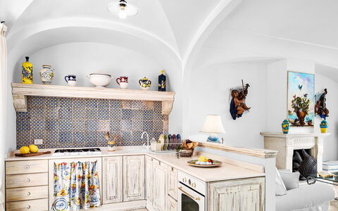 Villa Golfo Di Napoli With Private Pool: Property, Furniture, Cabinetry, Product, Interior Design, Lighting, Shelving, Floor, Wood