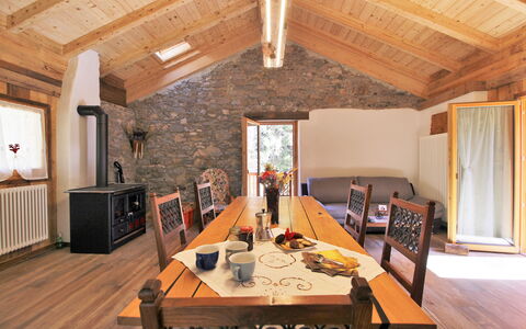 Baita La Ciamorza, Dolomiti, Veneto: Table, Furniture, Wood, Lighting, Interior Design, Flooring, Chair, Floor, Building, Wall