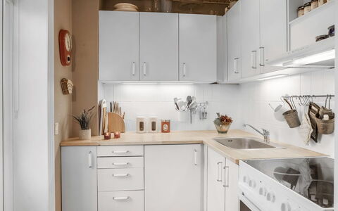 Maelle - 150M from the Sea: Kitchen, Kitchen Appliance, Countertop, Cabinetry, Major Appliance, Furniture, Interior Design, Home Appliance, Sink, Home